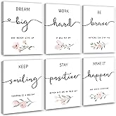 Inspirational Wall Art for Bedroom, Motivational Office Wall Art Decor, Framed Canvas Wall Art for Women, Girls, Positive Affirmations Quotes Prints, Set of 6PCS, 8"x10", FRAMED