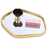 Perfum Trays,Gold Mirror Tray,Vanity Decorative Tray,Non Slip Stone-Shaped Perfume Organizer for Jewelry,Bathroom,Coffee Table (Large)