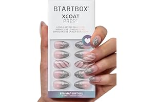 BTArtbox French Tip Press On Nails - Sparkle Bow, Lamp-Curable Short Almond Christmas Press On Nails with Glue and Adhesive Tabs for Women in 16 Sizes - 32 Soft Gel Glue On Nails Kit