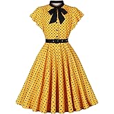 Wellwits Women's Ruffle Sleeves Bow Tie Polka Dots Vintage Dress