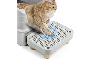 Bartuke Cat Litter Box Step Ramp, Cat Litter Catcher Mat with Wooden Feet, Filter Function, Pedal Stool for Self-Cleaning Litter Box, Ideal for Kitten & Elderly Cats(Light Grey)