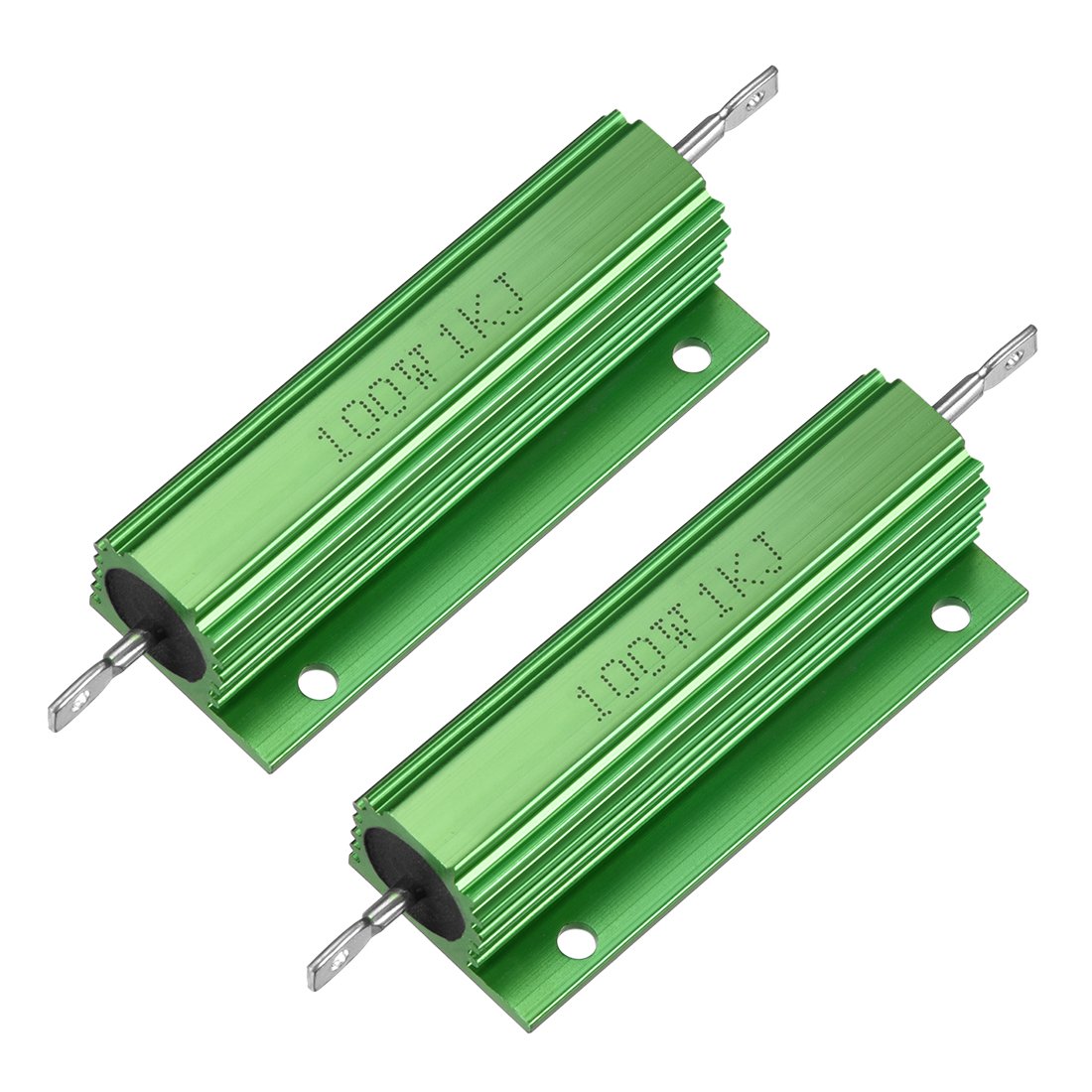 sourcingmap 2 Pcs Aluminum Case Resistor 100W 1K Ohm Wirewound Green for LED Replacement Converter 100W 1KRJ