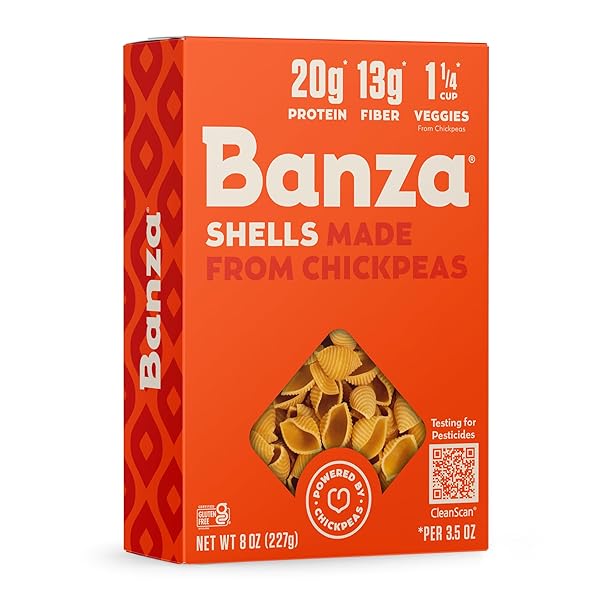 BANZA SHELLS PASTA FROM CHICKPEAS – GLUTEN FREE, HIGH PROTEIN, AND LOWER CARB PROTEIN SHELLS CHICKPEA PASTA – 8OZ