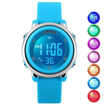 Cofuo Kids Outdoor Sport Led Digital Electrical Luminescent Waterproof Wrist Watch With Stopwatch And Silicone Band For Boys Girls - Blue