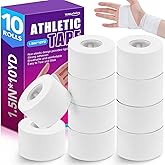 10 Rolls Athletic Tape White No Sticky Sports Tape for Wrist Ankle Protection 1.5" x 10 Yards Hockey Tape with Zig-Zag Edge f