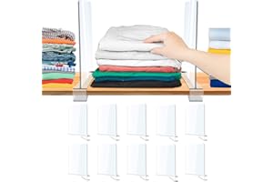 CLBUTGE 10 Pack Acrylic Shelf Dividers, Clear Shelf Divider for Closet Organization, Closet Shelf Separators for Clothes/Purses, Wood Shelves Organizers in Bedroom, Kitchen, Office, Cabinets, Bathroom Storage