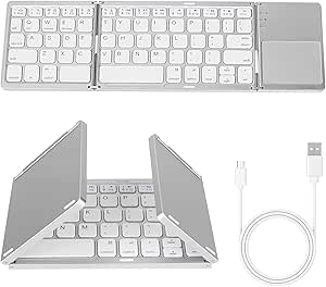 Achort Foldable Bluetooth Keyboard, Tri- Folding Portable Wireless Keyboard with Touchpad, USB Rechargable BT Wireless Keyboard for Android, Windows System Laptop Tablet Smartphone (Sliver)