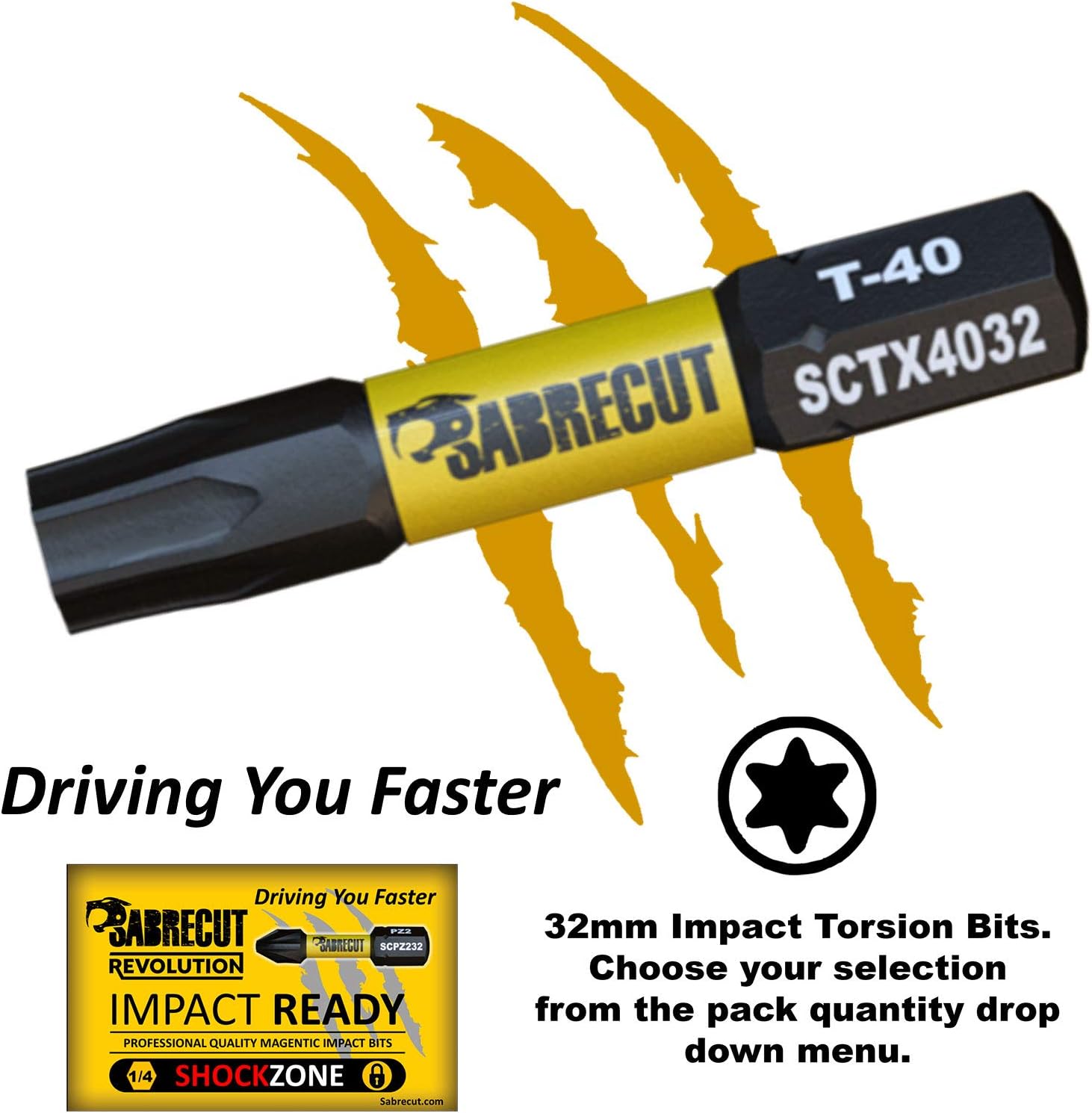 10 x SabreCut SCTX4032_10 32mm T40 TX40 Magnetic Impact Screwdriver Driver Bits Set Torx Heavy Duty, 1/4 inches - Image 4