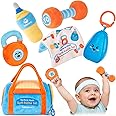 hahaland Baby Toys 6-12 Months - Baby Toys 3-6 Months Montessori Toy for 6 Month Old, Sensory Toy for Babies Workout Weights Dumbbell Toy Set with Soft Rattles Mirror, Babies Girl Boy Gifts