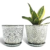 Gepege 6 Inch Beaded Ceramic Planter Set of 2 with Drainage Hole and Saucer for Plants, Indoor-Outdoor Large Round Succulent Orchid Flower Pot (Smoked Gray, Inner-pots not Larger Than 5 Inch)