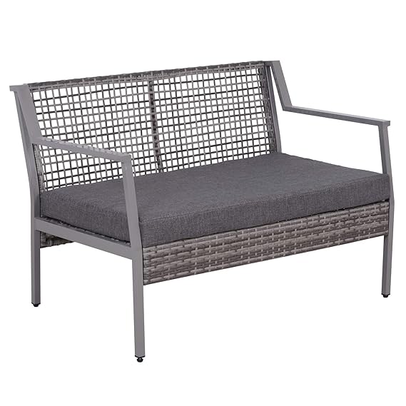 Outsunny 2er Gartenbank Polsterbank Sitzbank Gartensofa Loungesofa Polyrattan + Aluminium Grau 118 x 75 x 79 cm