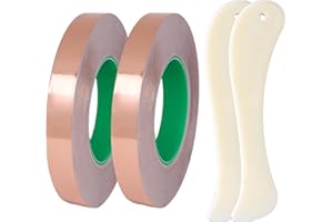Ouwinway Copper Foil Tape, Double-Sided Conductive Adhesive, EMI Shielding and Anti-Static, for Paper Circuits, Grounding, Electrical Repairs,Guitar Muffling(1/2'' x 66ft-2 Rolls)