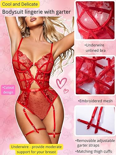 Kaei&Shi Bodysuit Lingerie for Women,Plunge Underwire Floral Lace Teddy  Lingerie,Sexy Cutout Thong One Piece Body Suit with Garter Petite Boudoir  Red Small in Kenya | Whizz Women