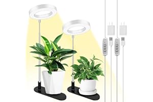 LORDEM Plant Grow Light, Full Spectrum Halo Desk Light, Height Adjustable 7.8"-26", LED Growing Lamp, Automatic Timer 4H/8H/12H, 4 Level Dimmable, Ideal for Indoor Plants, White, 2 Pack