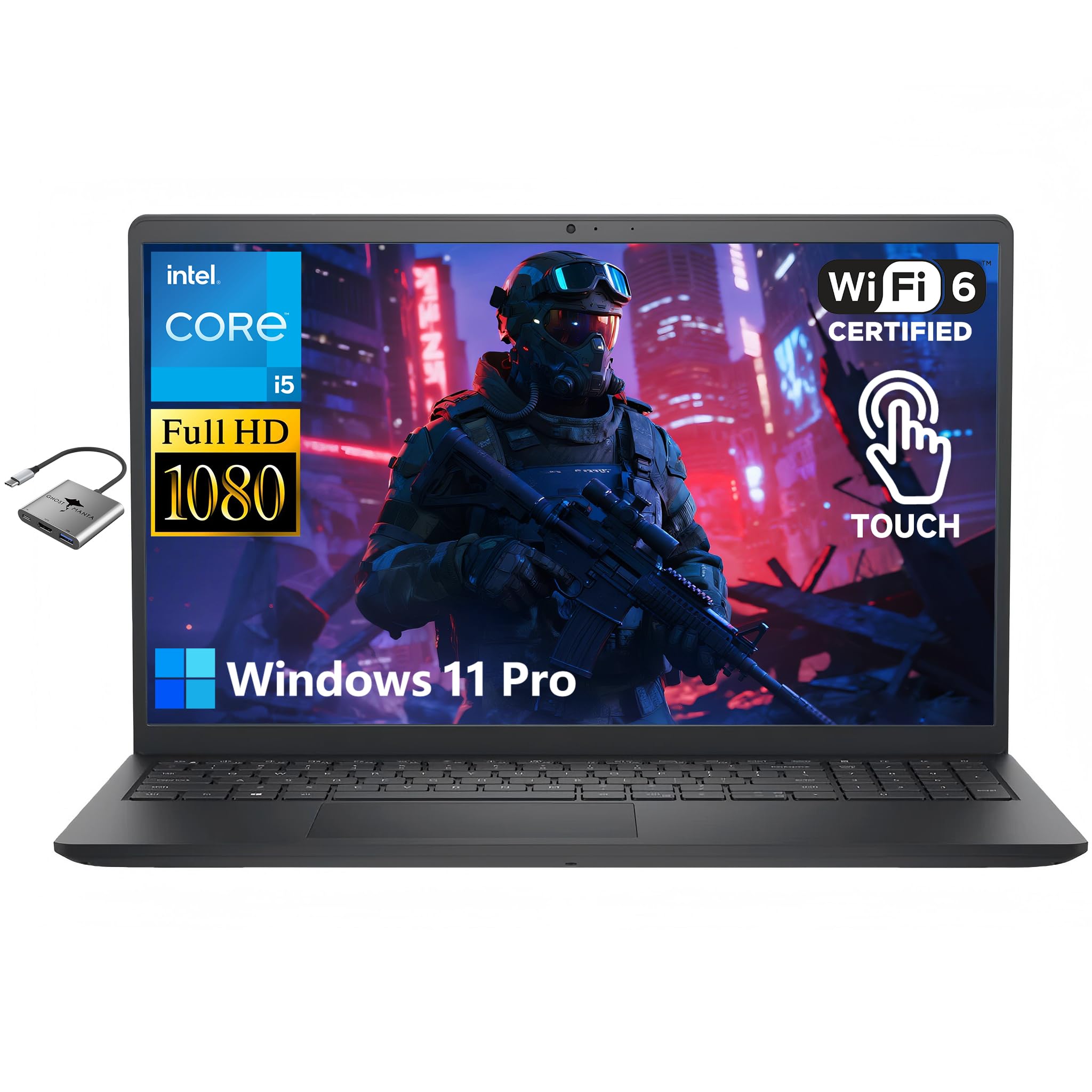 Computadora portátil Dell con pantalla táctil: Intel 10-Core i5-1334U (Beat Ryzen 7 7730U), 32 GB RAM 1 TB SSD, Win 11 Pro WiFi6 Bluetooth de larga duración de batería, portátiles 2K de 15,6" para juegos empresariales con accesorio GM