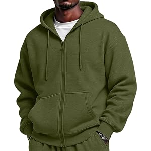 GQN Men's Oversized Full Zip Hoodie Long Sleeve Drawstring Hooded Sweatshirt with Kangaroo Pocket