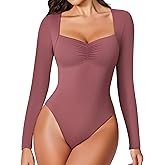 Avidlove Women's Sexy Sweetheart Neckline Bodysuit Tops Long Sleeve Double Lined Thong Body Suits Ruched Outfits