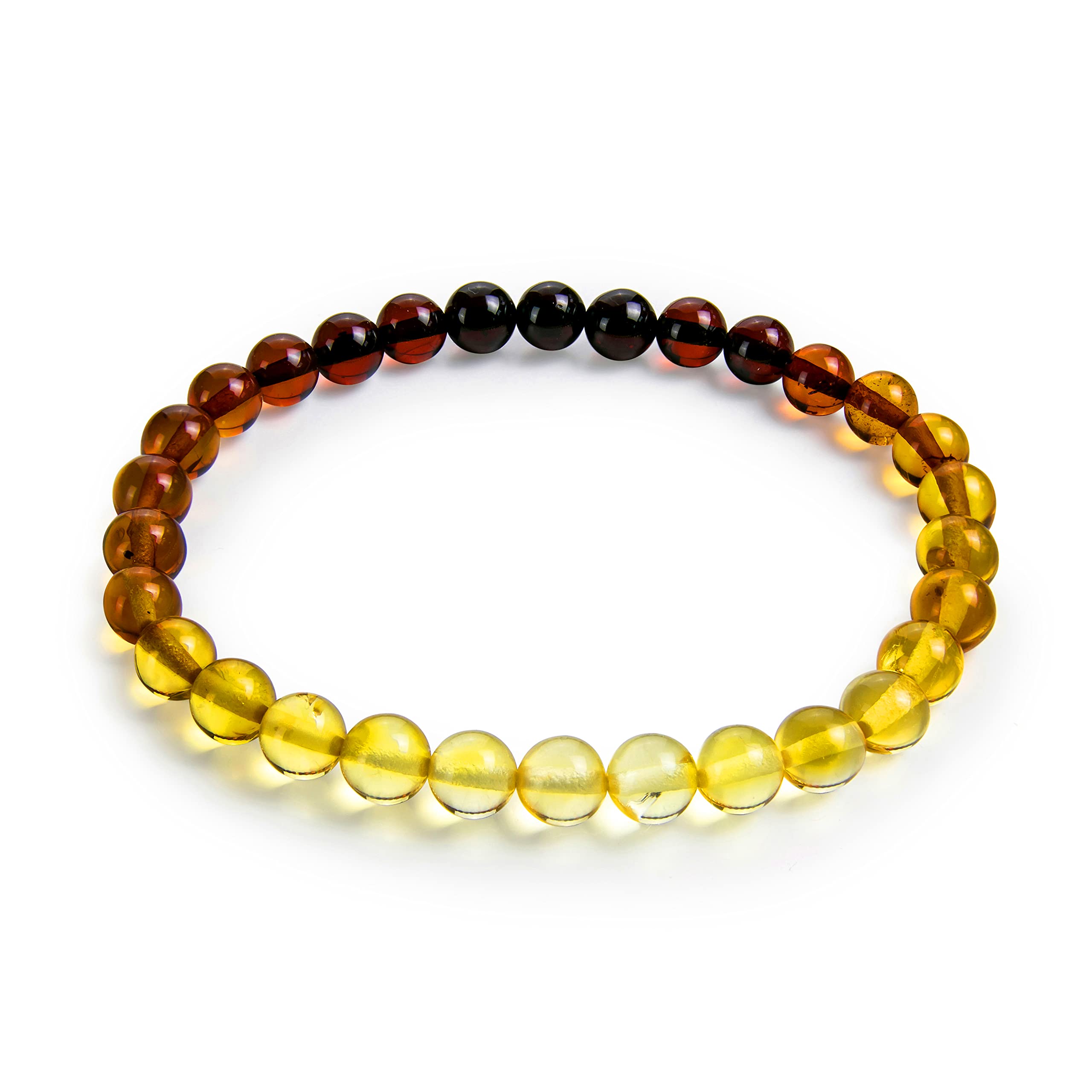 Amber Stretch Rainbow Bracelet - Natural Baltic Multi Color 6+ mm Beads - in a Beautiful Box - Amber Culture