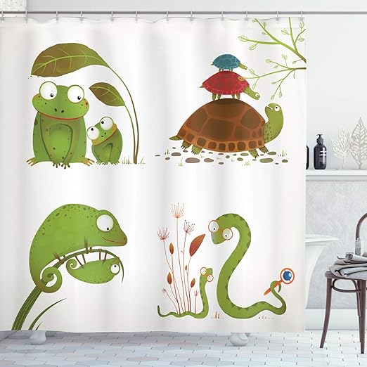 Amazon Com Ambesonne Reptile Shower Curtain Reptile Family