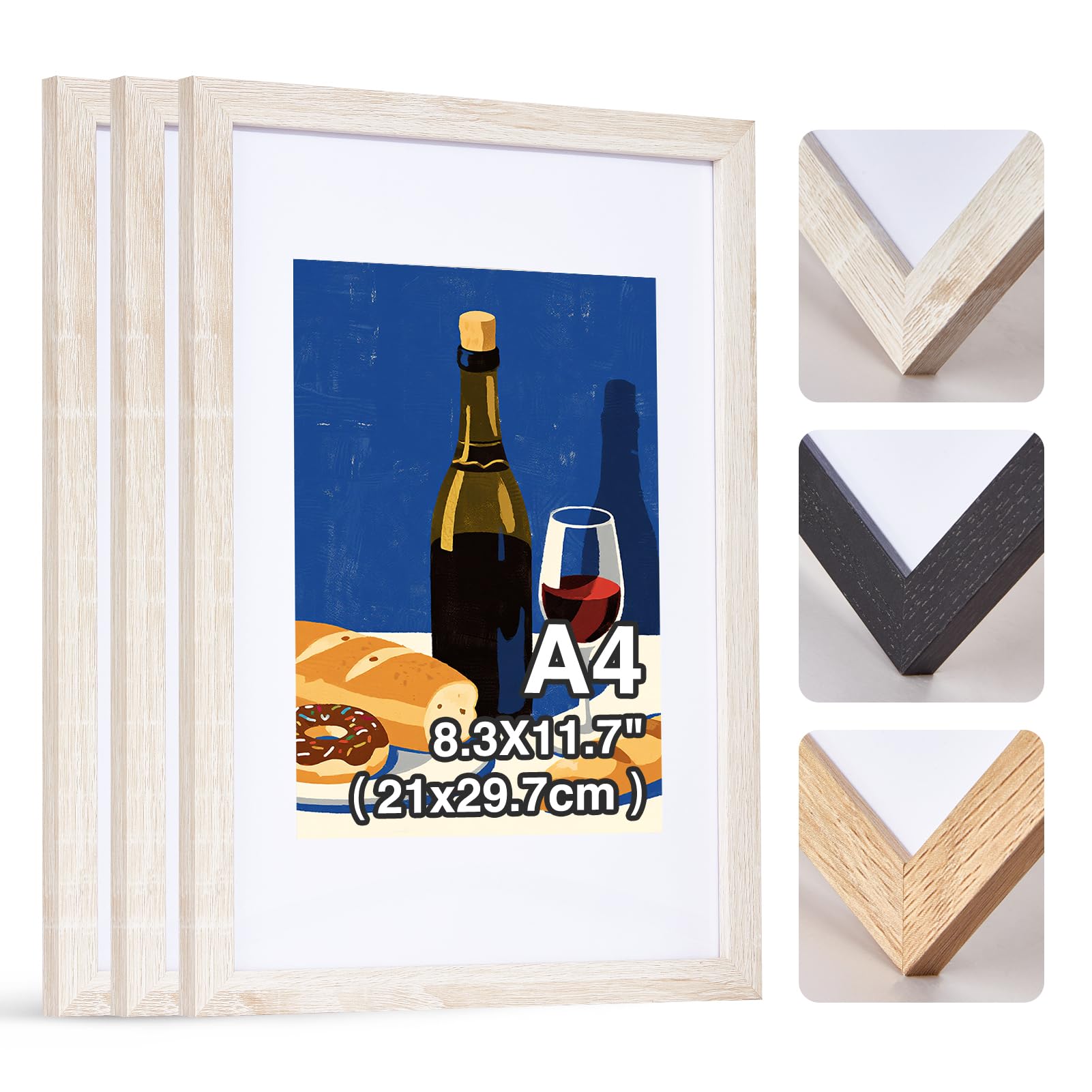 HOUSE DAY A4 Picture Frames, Wedding Photo Frame with Clear Perspex Sheet, White Photo Frames for Wall Mount, A4 Wooden Frame for Family Photos or Poster 29.7x21cm Set of 3