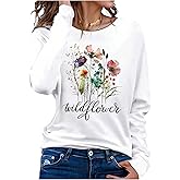 SweatyRocks Women's Floral Graphic Letter Print Long Sleeve T Shirts Round Neck Casual Tee Tops