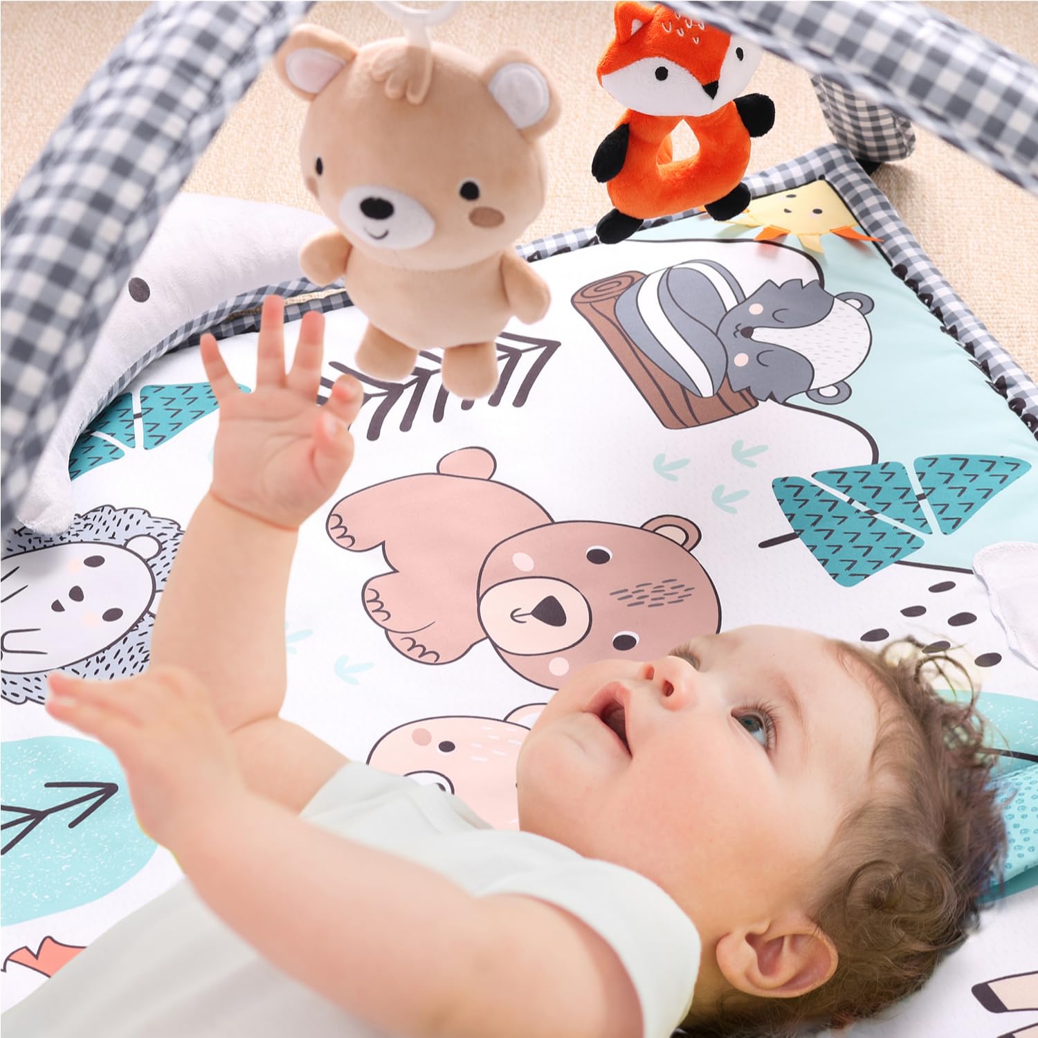 The Peanutshell Unisex Baby Play Gym & 7-in-1 Play Mat - Playmat Baby Toys 0-6, 6-12 Months Tummy Time Mat with Hanging Toys, Soft Padded for Newborns, Infants - Woodland