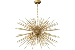 ZIRALIO Modern Gold Sputnik Chandelier Vintage 9-Lights Geometric Starburst Chandelier Light Fixture 29" Solid Metal Golden Sputnik Chandelier for Dining Room, Kitchen, Bedroom, Living Room, E12