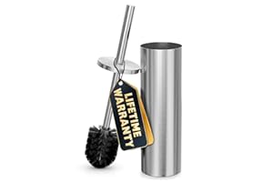 NOVSIX Stylish Stainless Steel Toilet Brush and Holder Set - Silver Toilet Bowl Brush and Holder with Splash Cover, Sturdy Bristles, Corrosion & Scratch Resistant - Elegant Design, Effective Deep Cleaning