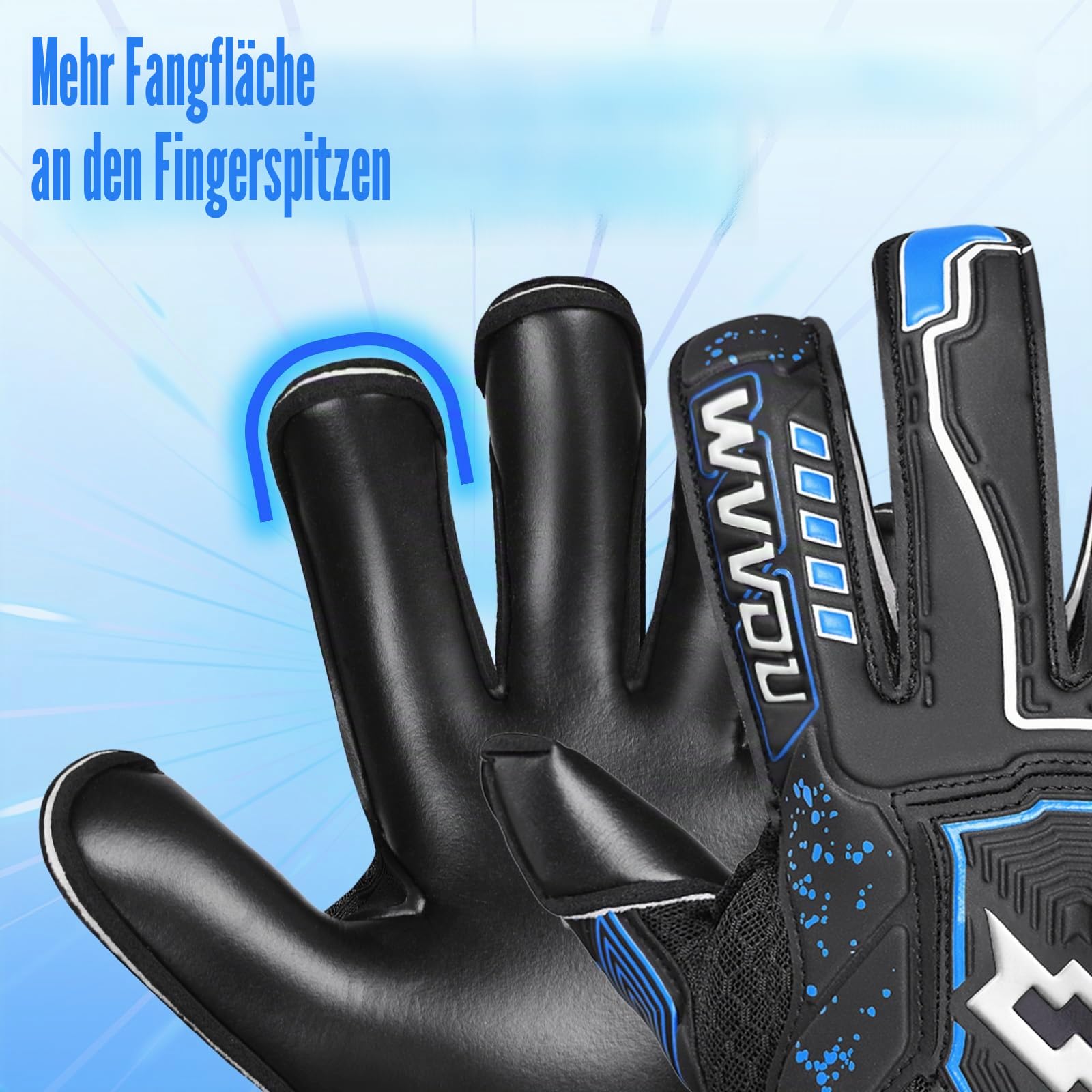 WVVOU Torwarthandschuhe Kinder und Herren Größe 9 Schwarz, Abnehmbarer Fingersave, 4+3 mm Latex, rutschfest, Fußball-Training und Spielbetrieb, Atmungsaktives Netz 8