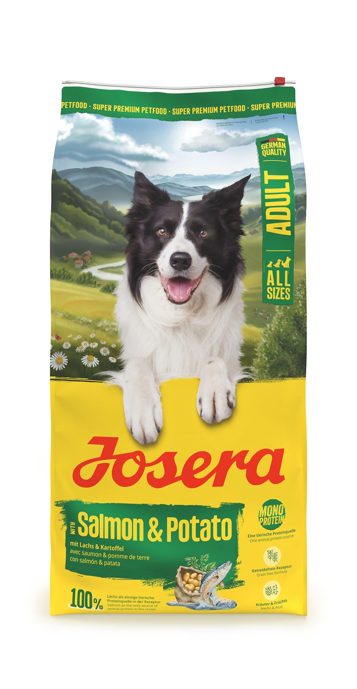 JOSERA Adult Lachs & Kartoffel (1 x 12,5 kg) | Premium Trockenfutter für ausgewachsene Hunde (auch Senioren) | Monoprotein - 100% Lachs | wenig Protein | getreidefrei | Hundefutter | 1er Pack