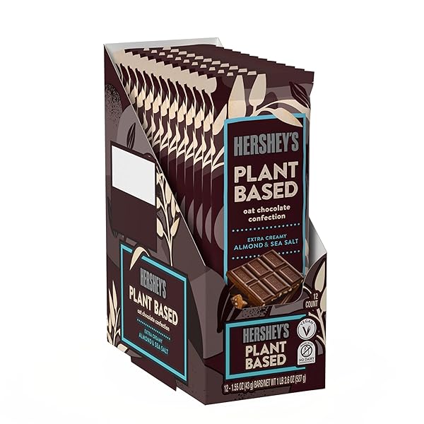 HERSHEY’S PLANT BASED EXTRA CREAMY WITH ALMOND AND SEA SALT CANDY BAR, 1.55 OZ (12 COUNT)