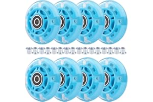 Wheelgoo 8pcs Inline Skate Wheels Led Light-Up Wheels 64/70/72/76/80mm w/Bushings 85-88A for Kids and Youth Beginners Children's Inline Skates Indoor/Outdoor Use (Blue, 70mm)