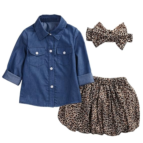 Skirt with jean shirt and headband animal promt toddle