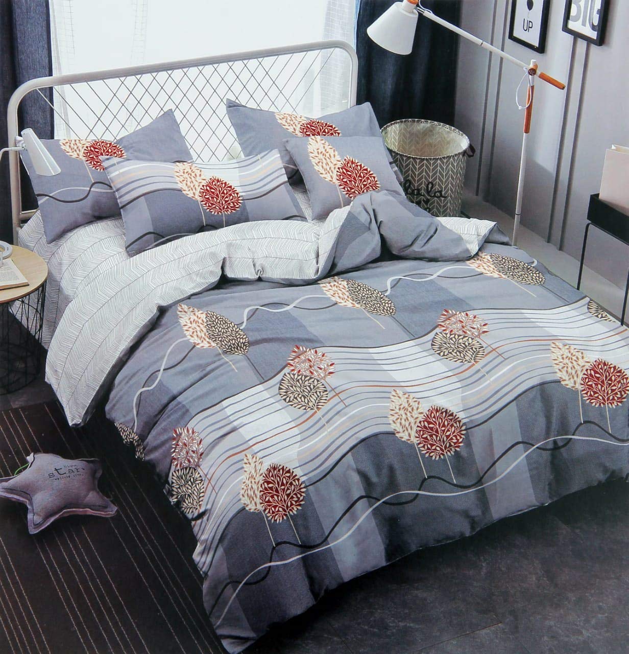Viceroy Abstract Brush Art Tree Pattern 90x100 Inches Or 230x250 Cms Grey Maroon Green Black White Printed Queen Size Cotton Bedsheet With 2 Pcs Pillow Covers For Bedding Amazon In Home Kitchen