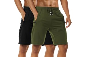 Boyzn Men's 1 or 2 Pack Athletic Shorts Comfortable Cotton Workout Shorts Elastic Waist Running Shorts with Zipper Pockets