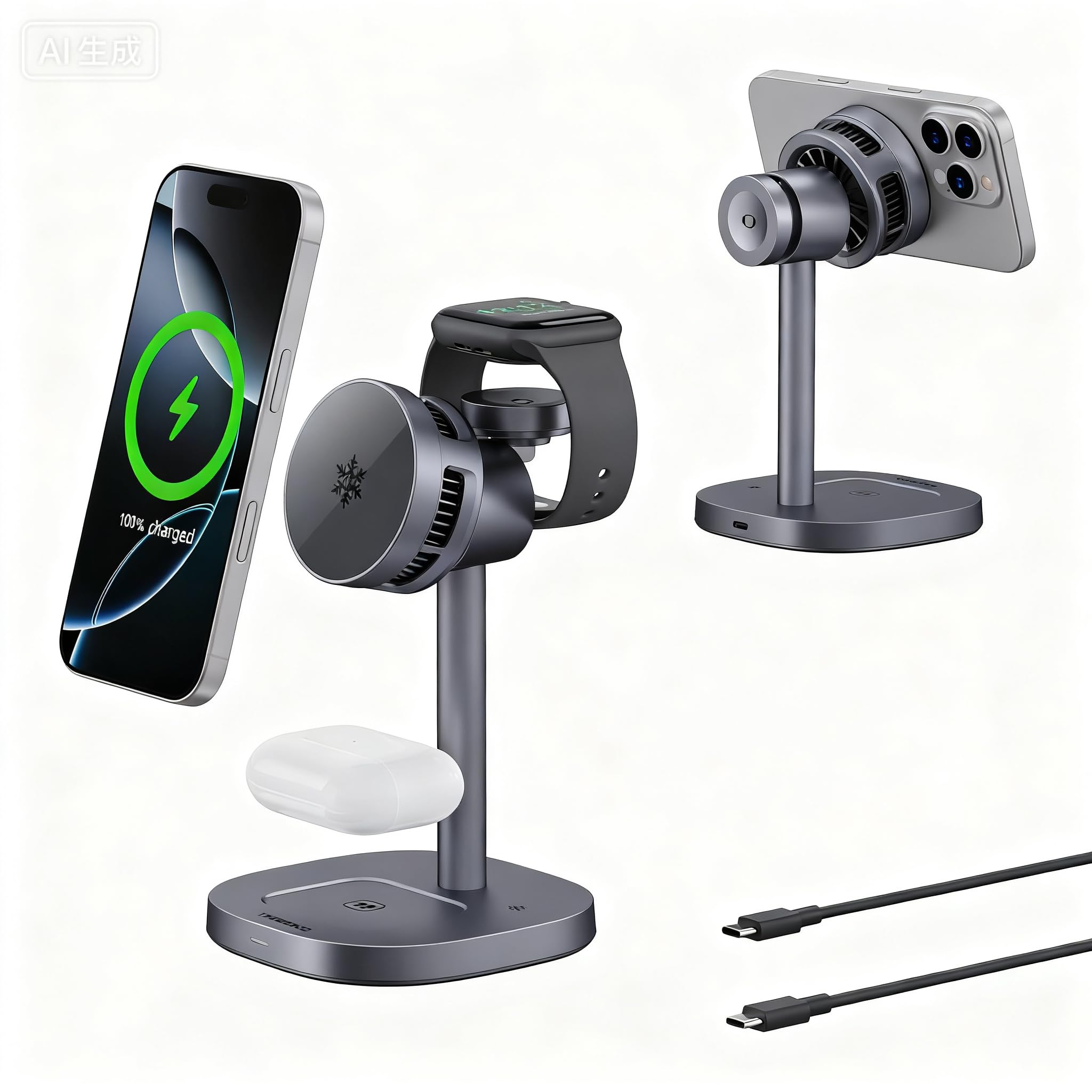 Photo 1 of 2025 New TRIBONE 3 in 1 Magsafe Wireless Charger Stand for iPhone 16 Charger, Qi2 Certified 15W Wireless Charger, Fast Cooling Charger Station for iPhone 16/15/14/13/12, for Apple Watch, AirPods