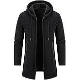 Mylldey Men's Long Cardigan Hoodies Full-zip Fleece Lined Sweaters Knit Regular Fit Casual Sweater Hooded Coat wiht Pocket