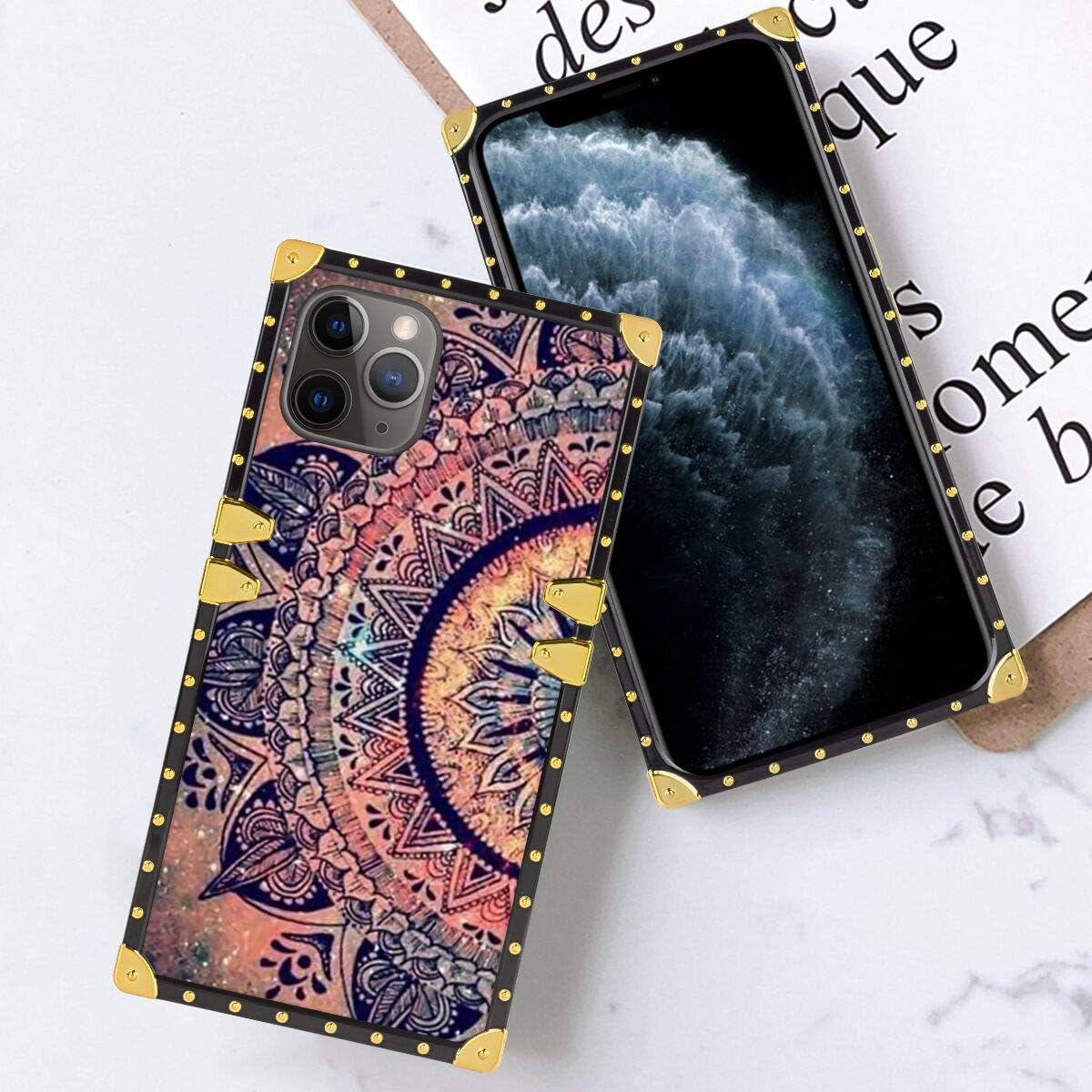 hfijgsj Square Case for iPhone 11 Pro Max 6.5 Inch 2019, Galaxy Pattern Mandala Flower Fashion Slim Soft Shockproof Design Metal Decorative Full Protective Phone Case