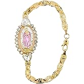 14K Filled Gold Virgen De Guadalupe Bracelet For Women - Virgin Mary Bracelets Exquisite, Lady Of Guadalupe Bracelet, Christian Goddess Virgin Mary Religious Length 7 Inches