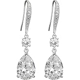 Deerllia Drop Dangle Earrings for Women, Pear Cut Cubic Zirconia Long Teardrop Wedding Bridal Earrings, Silver Rose Gold Plated Copper Brass Micro Inlay CZ Gorgeous Plain Simple Fine Jewelry Gifts Box