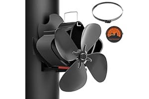Easywave Wood Stove Fan, Magnetic Pipe Fireplace Fan, Heat Powered Fireplace Fan Non Electric, Thermal Fan for Wood/Log Burning Stove Gas Burner, Silent Motor, W/Stove Accessories Thermometer