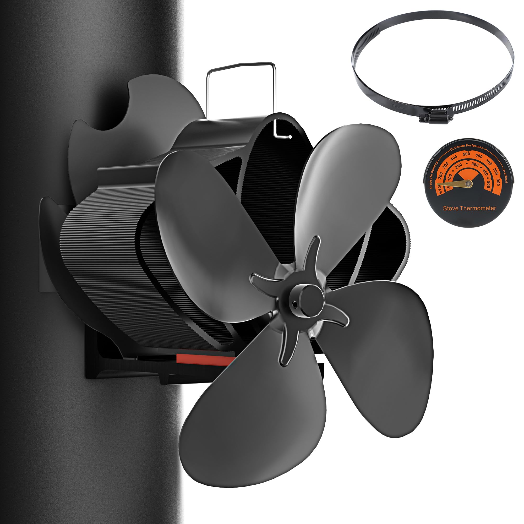 Photo 1 of Easywave Wood Stove Fan, Magnetic Pipe Fireplace Fan, Heat Powered Fireplace Fan Non Electric, Thermal Fan for Wood/Log Burning Stove Pellet/Gas Burner, Silent Motor, W/Stove Accessories Thermometer