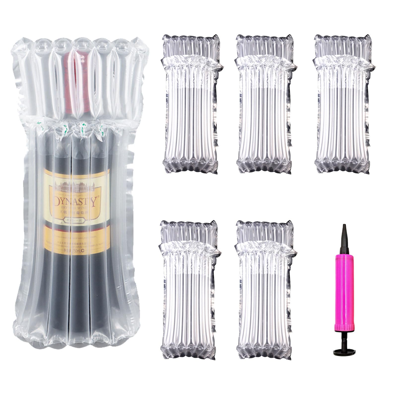 AYNKH Wine Bottle Protector, 6 Pack Reusable Wine Bottle Bubble Cushion with free pump, Inflatable Air Column Cushion Bubble Wrap Bag, for Safe Travel Airplane Suitcase Luggage