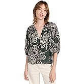 Velvet by Graham & Spencer Women's Paola Printed Silk Cotton Voile Puff Sleeve Blouse