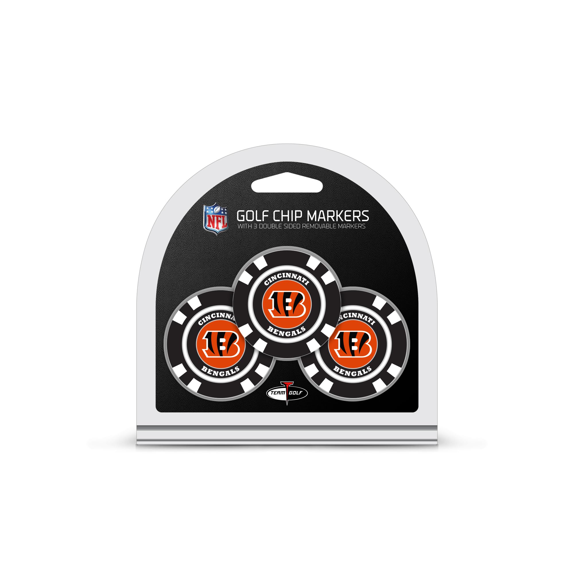 Team Golf NFL Cincinnati Bengals 3 Pack Golf Chip Ball Markers, Poker Chip Size with Pop Out Smaller Double-Sided Enamel Markers