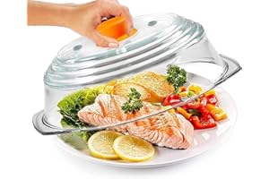 Microwave cover glass - Microwave splatter cover 100% Food Grade, Glass Microwave covers for food splatter BPA Free and Dishwasher Safe, Vented Plate cover Lid Silicone Knob, 9.5" - Bezrat (Orange)