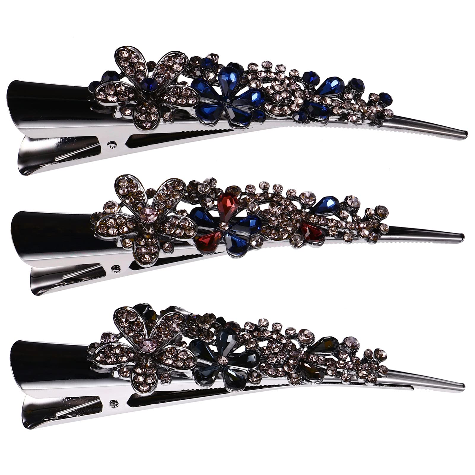 Lurrose Flower Hair Accessories 3pcs Metal Duckbill Hair Clips, Rhinestone Alligator Clips Metal Hair Clip Clamp Hair Accessories for Women Hair Styling Accessories