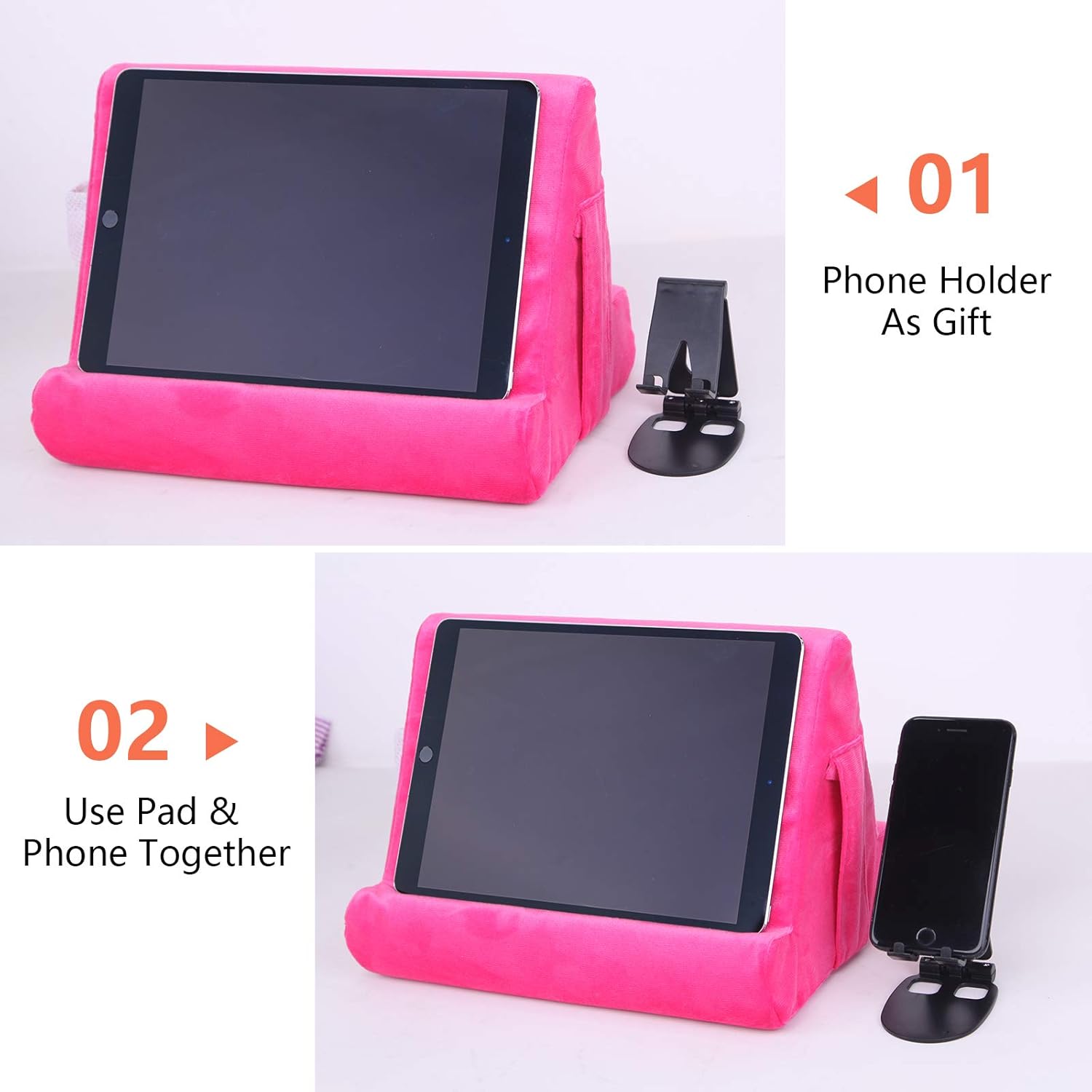 Sttargxing Multi-angle Lazy Holder & Soft Pad Stand for Tablet - Universal Phone Stands with Net Pocket - Pink - Image 5