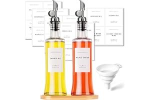 Olive Oil Dispenser Bottle with Bamboo Tray, GIXSEGIE Oil and Vinegar Dispenser Set w.Metal Pour Spout, Coffee Syrup Dispenser, Olive Oil Cruet Cooking Oil Dispenser, Oil Container Bottles for Kitchen