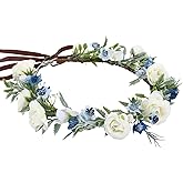 KorViSHOW Women's White Rose Headpiece - Small Rose Starry Headband Traditional Round Headband Wedding Shooting Props Birthday Party Dance Party Decoration Renaissance Festival Crown